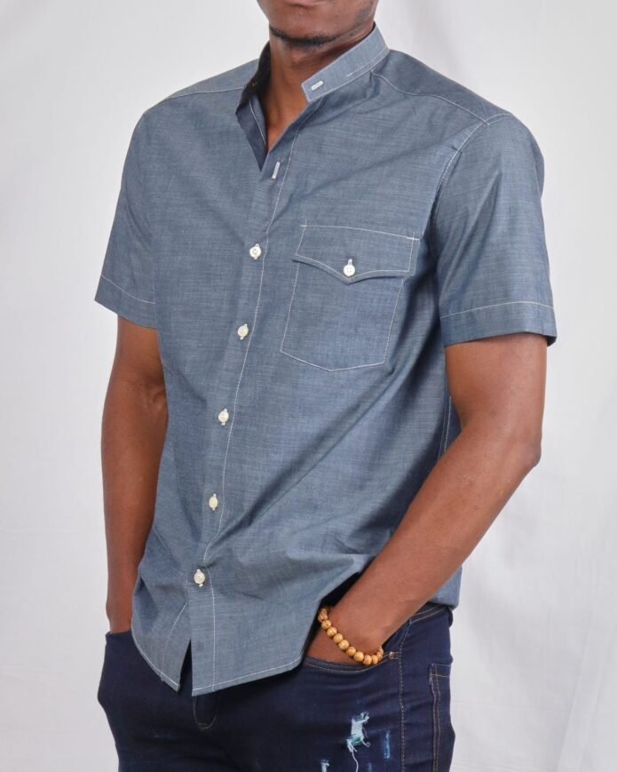 One pocket button down blue shirt - Image 3