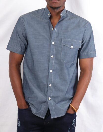 One pocket button down blue shirt