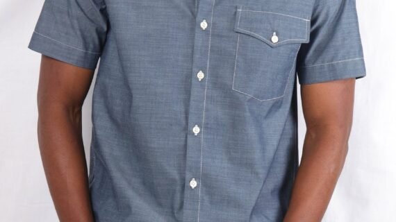One pocket button down blue shirt