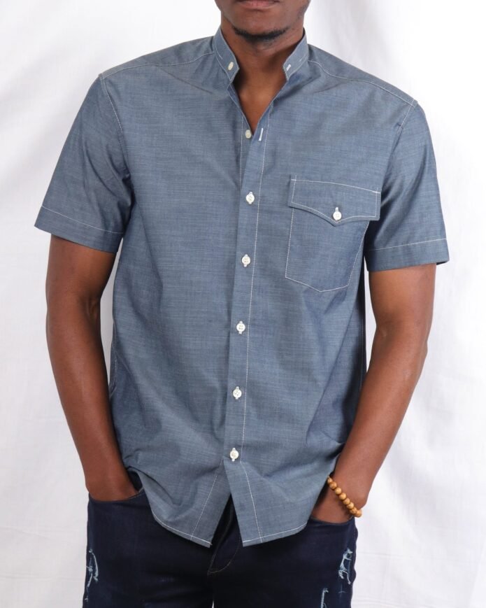 One pocket button down blue shirt