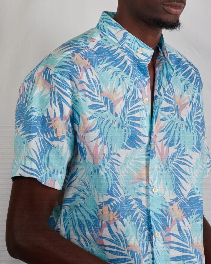Men's Blue Hawaiian Chinese collar beach shirt - Image 4