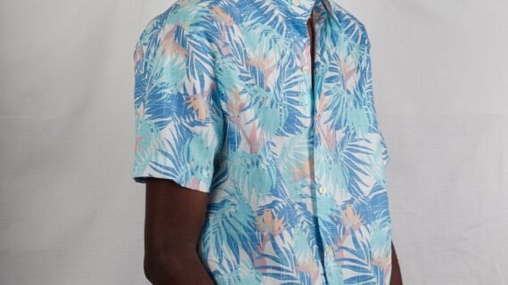 Men's Blue Hawaiian Chinese collar beach shirt