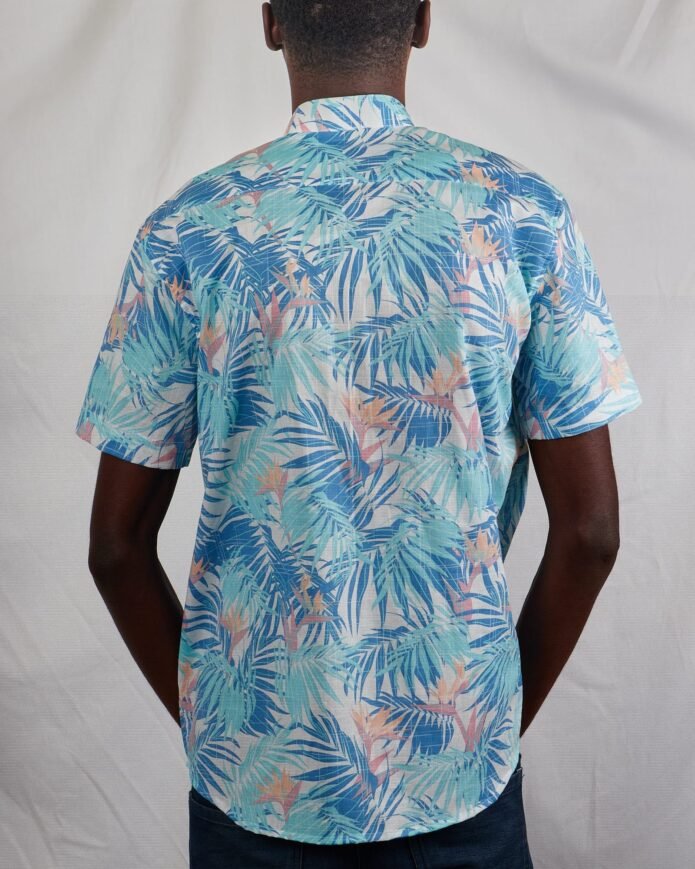 Men's Blue Hawaiian Chinese collar beach shirt - Image 3
