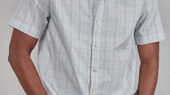 Multi-Color Checked White Chinese Short-Sleeved Shirt