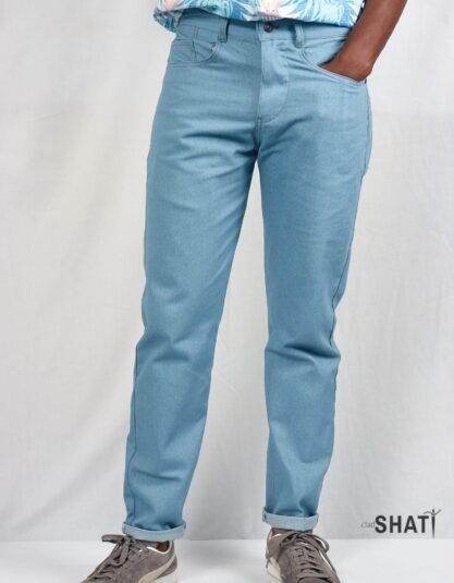 Men's Light Blue Washed Tapered Jeans – Non-Stretch Denim Pants – Classic Faded Slim Fit Casual Jeans for Men