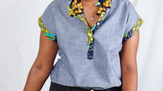 Batwing Sleeve Pop-Over Kitenge Chinese Collar Women's Shirt