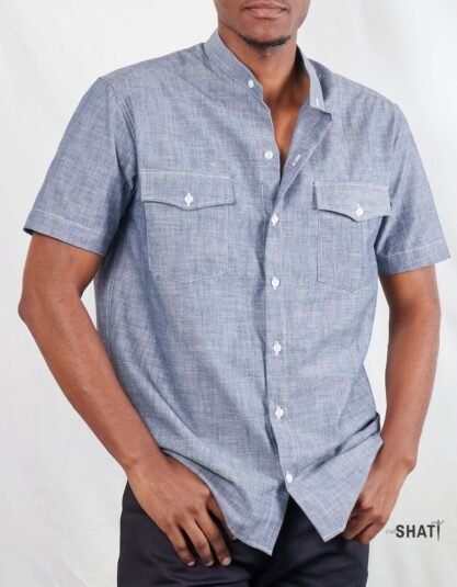 Chambray Denim two Pockets Full Button Down Shirt