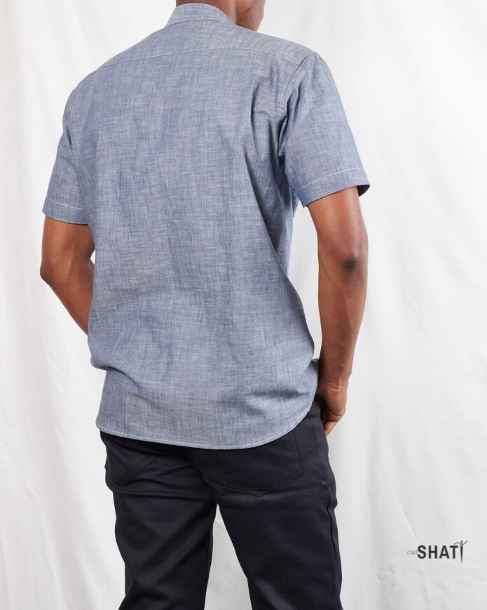 Chambray Denim two Pockets Full Button Down Shirt - Image 4