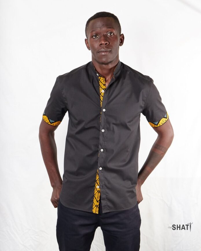 Black Chinese Collar short sleeve kitenge Ankara Shirt - Image 2