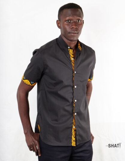 Black Chinese Collar short sleeve kitenge Ankara Shirt