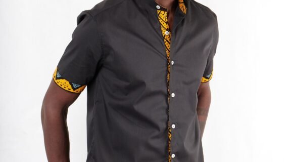 Black Chinese Collar short sleeve kitenge Ankara Shirt