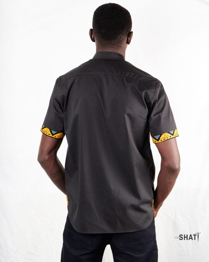 Black Chinese Collar short sleeve kitenge Ankara Shirt - Image 3