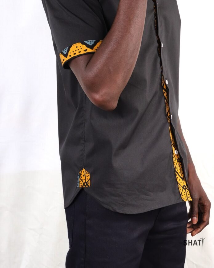 Black Chinese Collar short sleeve kitenge Ankara Shirt - Image 4