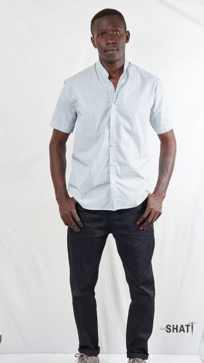 Casual Checked poplin short sleeve men's Shirt - Image 3