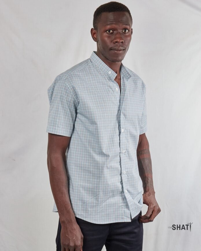 Casual Checked poplin short sleeve men's Shirt - Image 4