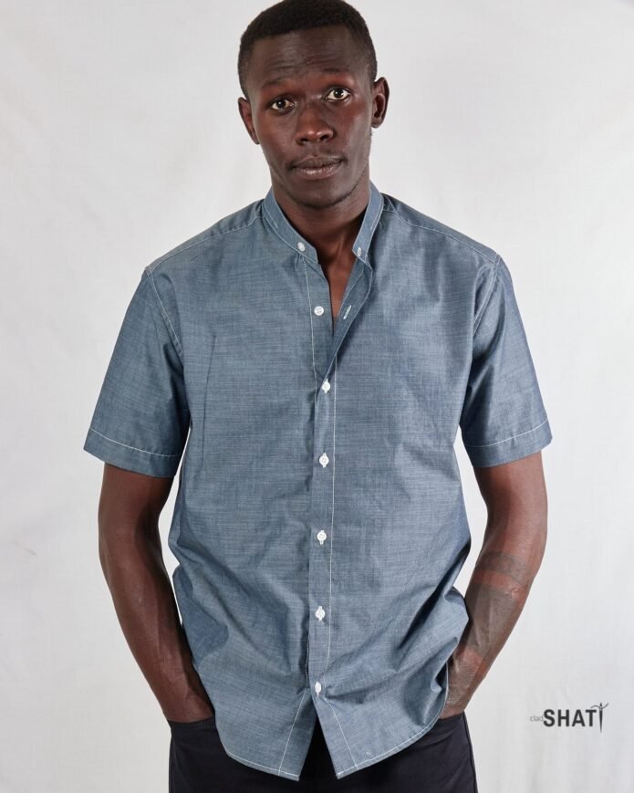 Blueish Grey short sleeve men's shirt - Image 4
