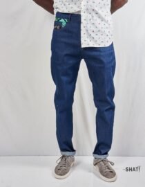 Blue kitenge Ankara pocket jeans.