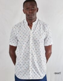 White Short Sleeve Beach Chair Print Button Down Men's Shirt