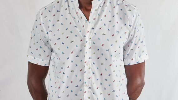 White Short Sleeve Beach Chair Print Button Down Men's Shirt