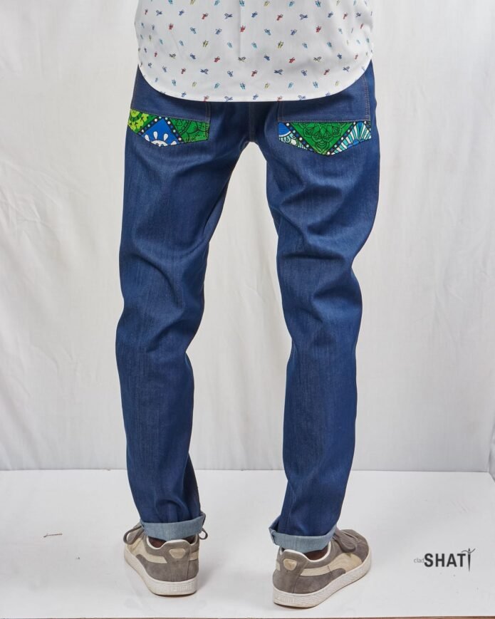 Blue kitenge Ankara pocket jeans. - Image 3