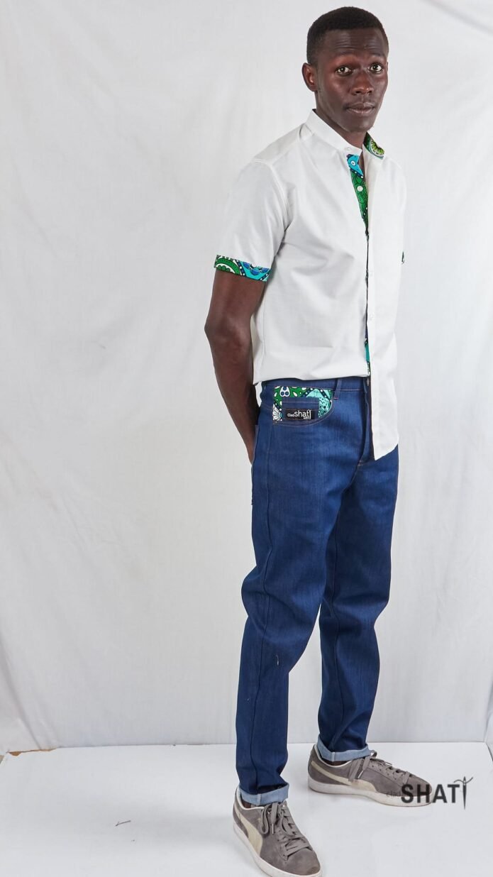 Blue kitenge Ankara pocket jeans. - Image 4
