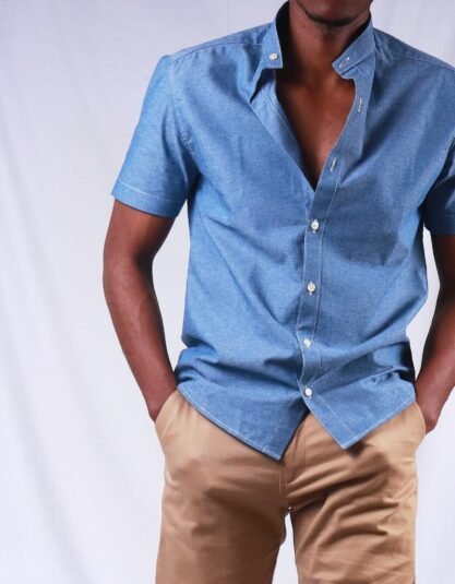 Short Sleeved Chambray Denim Shirt