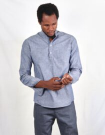 The Minimalist Chambray Shirt | Mandarin Collar Long Sleeve