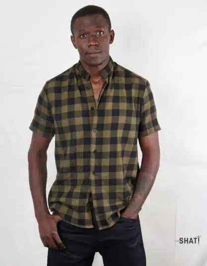 Green and black Checkered Short Sleeved Shirt