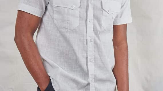 The Every Day Two Pocket White Linen Short Sleeved button Down Shirt