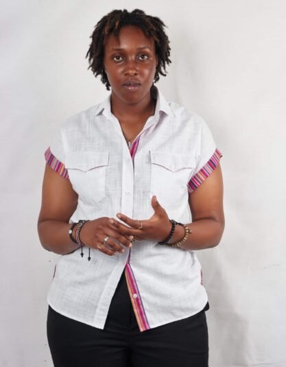 The Batwing White Linen Kikoy Women's Shirt