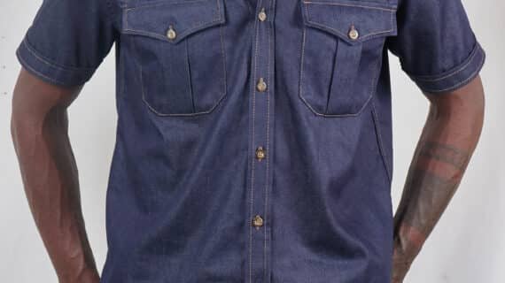 Darkwash Denim/Jeans short sleeved two pocket Men's Utility shirt