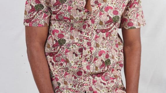 Short Sleeve Red Floral Men’s Shirt – Regular Collar & Button-Down Front