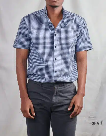 Blue Checked button Down Collar Men's Cotton Shirt