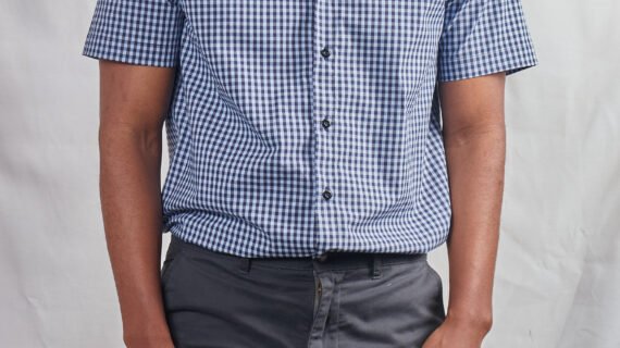 Blue Checked button Down Collar Men's Cotton Shirt