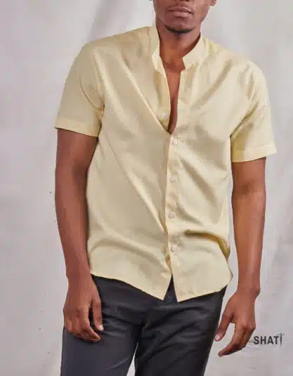 Yellow Chinese Collar Men's Shirt