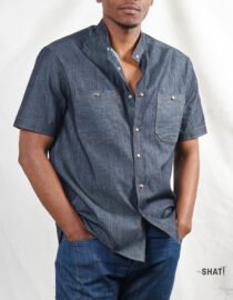 Darkwash Snap Button lightweight Denim Short Sleeved Men's Shirt