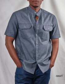 Gray and navy texture Short sleeved utility mens shirt