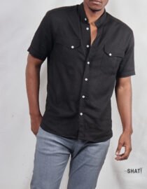 Everyday Men's Black Chinese Collar Linen Shirt