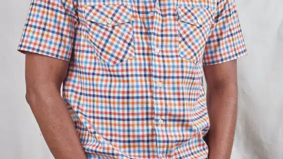 Orange Blue Checked Two Pocket Short-Sleeved Shirt