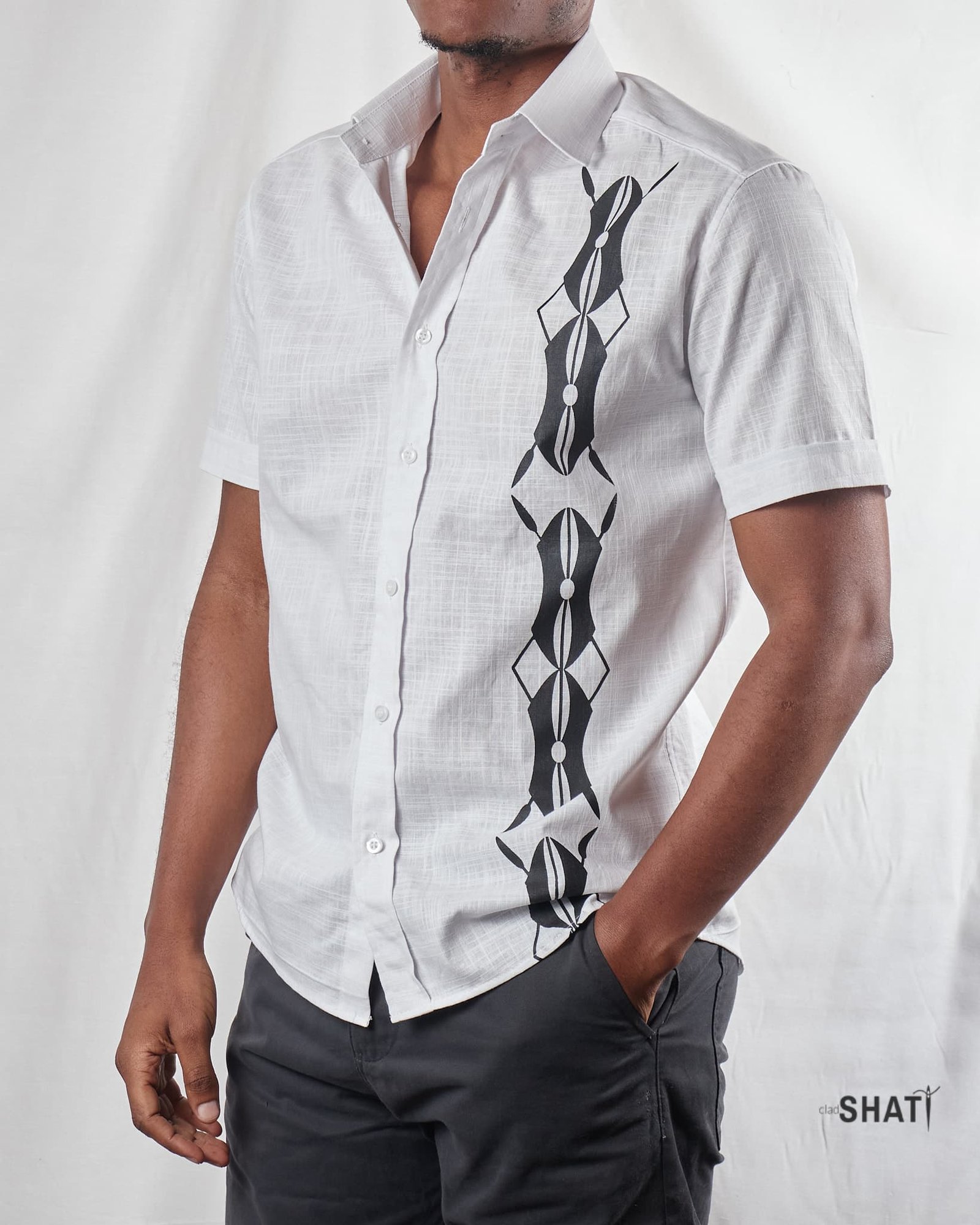 Harambee white Prewashed Linen Short Sleeved Mens Shirt - Image 2