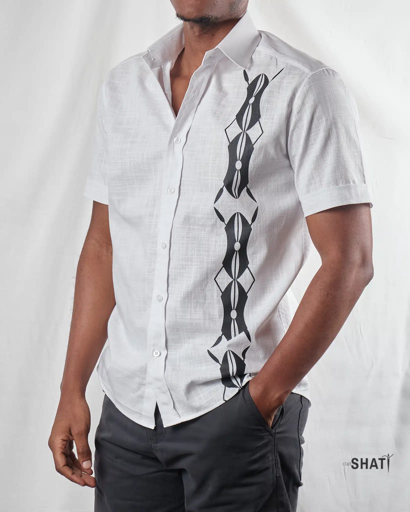 Harambee white Prewashed  Linen Short Sleeved Mens Shirt - Image 2