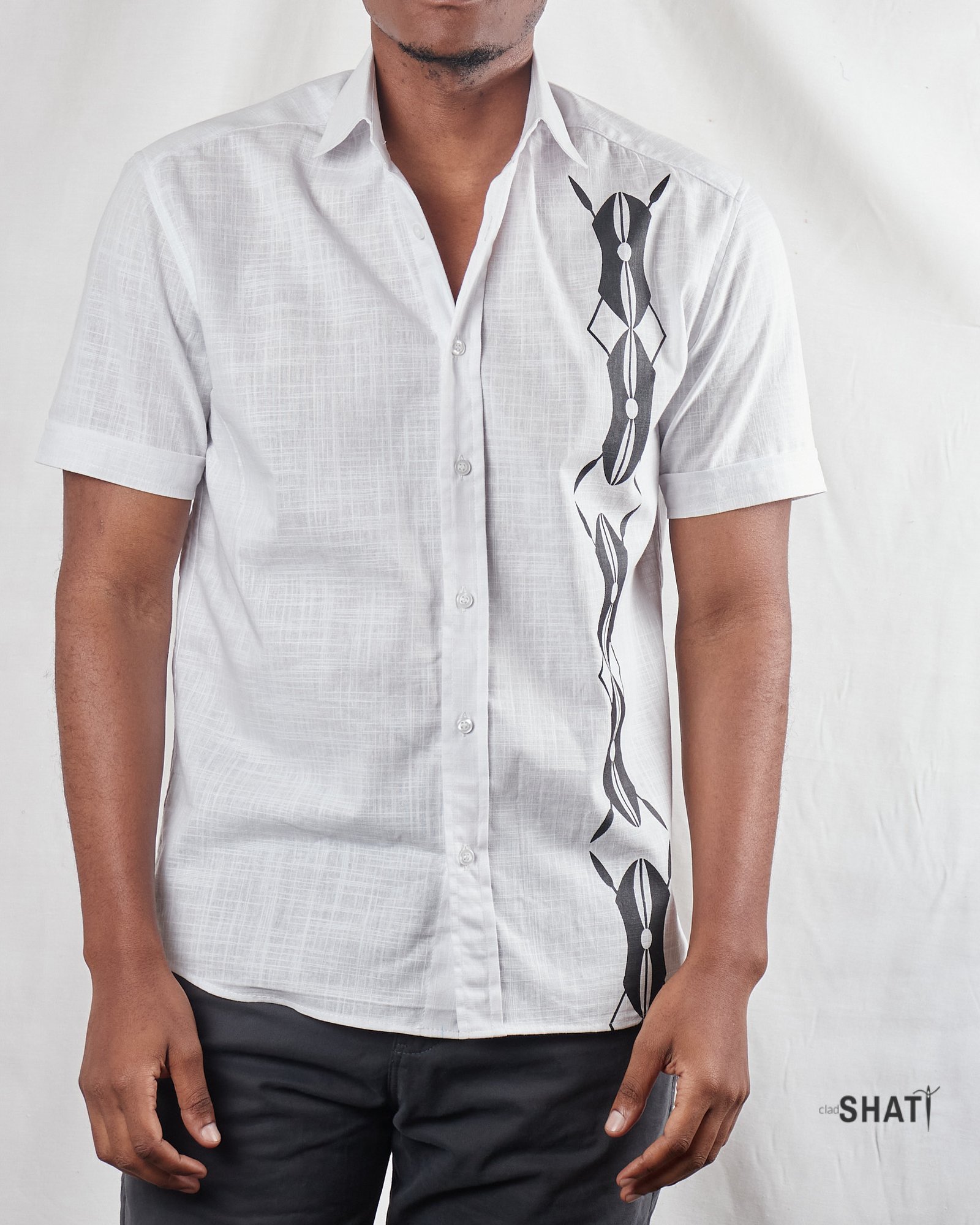Harambee white Prewashed Linen Short Sleeved Mens Shirt - Image 3