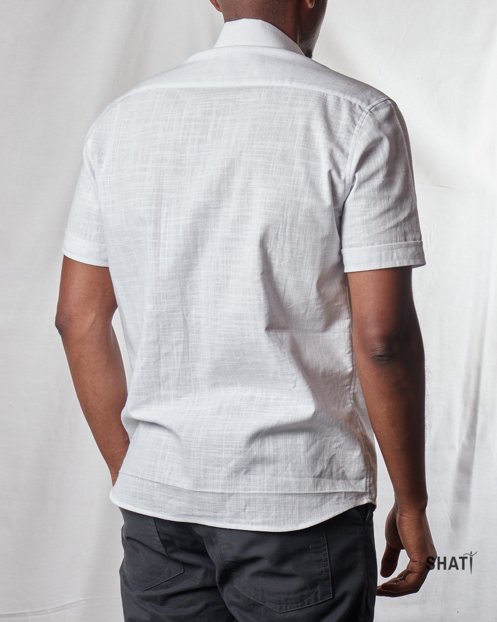 Harambee white Prewashed Linen Short Sleeved Mens Shirt - Image 4