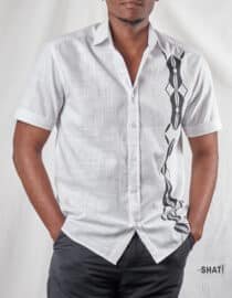 Harambee white Prewashed  Linen Short Sleeved Mens Shirt