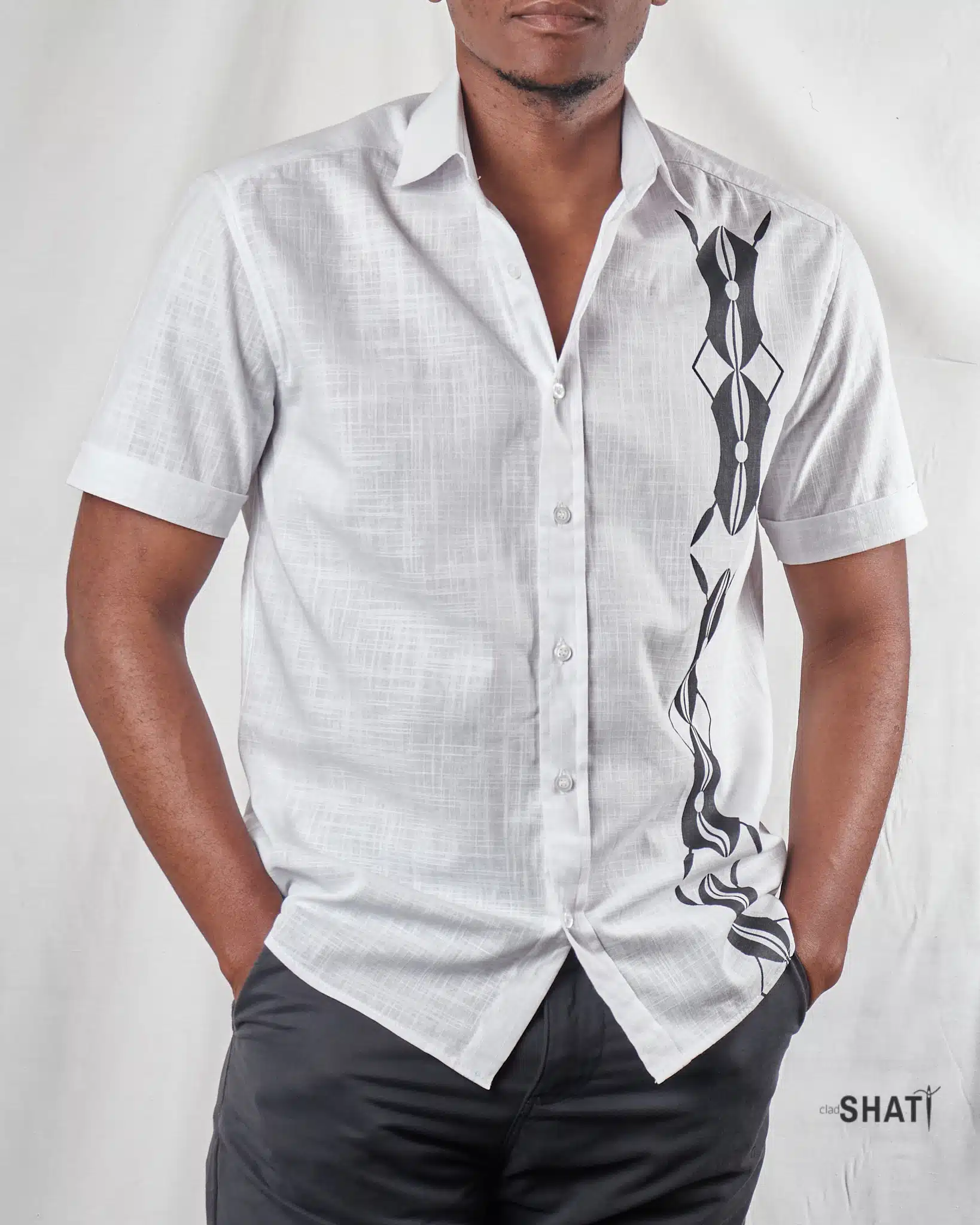 Harambee white Prewashed  Linen Short Sleeved Mens Shirt